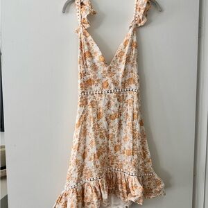 MINKPINK Ruffle Hem Dress in Orange and White